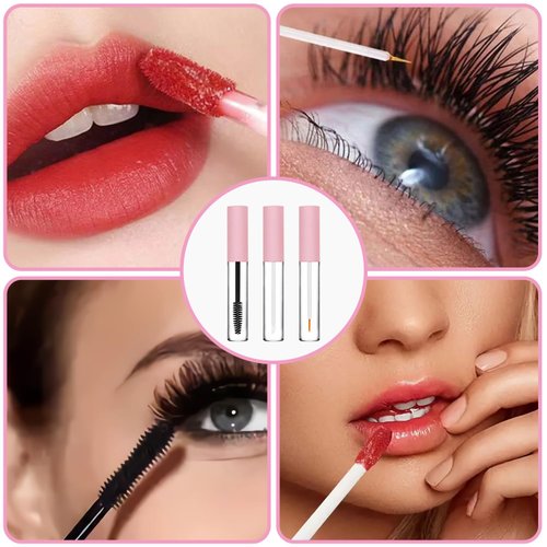 uadbau 3 Pack 10ml Clear Mascara Tube with Wand, Empty Eyeliner Tube and Empty Lip Gloss Tubes, Premium Eyelash Cream Container Bottle with Leak Stoppers, Ideal Kit for DIY Cosmetics…