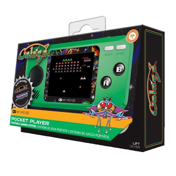 My Arcade Pocket Player Handheld Game Console: 3 Built In Games, Galaga, Galaxian, Xevious, Collectible, Full Color Display, Speaker, Volume Controls, Headphone Jack, Battery or Micro USB Powered