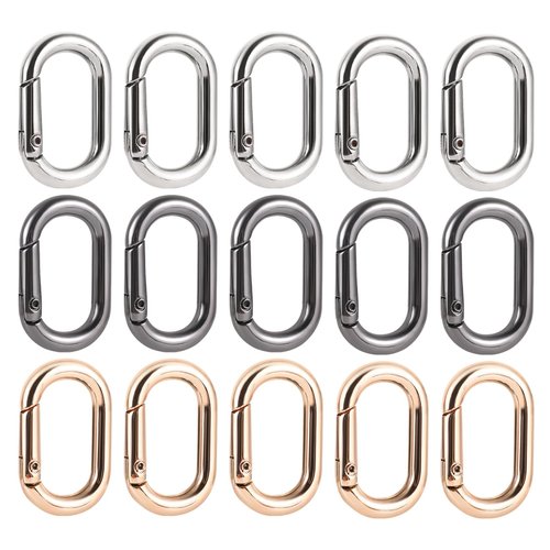 HLTOO 15PCS Spring Claps Connector, Metal Spring Jewelry Clasps, Spring Snap Hooks Clip Buckle, for Bags, Purses, Keychains, 3 Colors