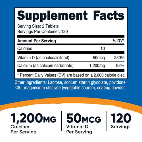 Nutricost Calcium with Vitamin D, 240 Tablets - Calcium (1200mg) Vitamin D (50mcg) Per Serving - Non-GMO, Gluten Free