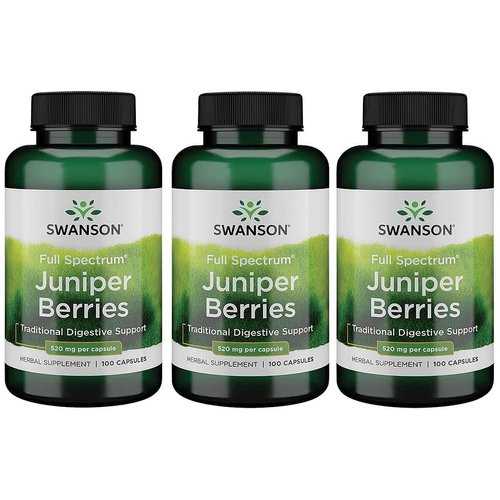 Swanson Juniper Berries Digestive Immune System Health Fiber Herbal Supplement 520 mg 100 Capsules (3 Pack)
