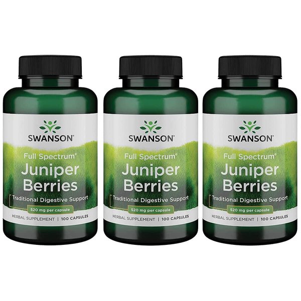 Swanson Juniper Berries Digestive Immune System Health Fiber Herbal Supplement 520 mg 100 Capsules (3 Pack)