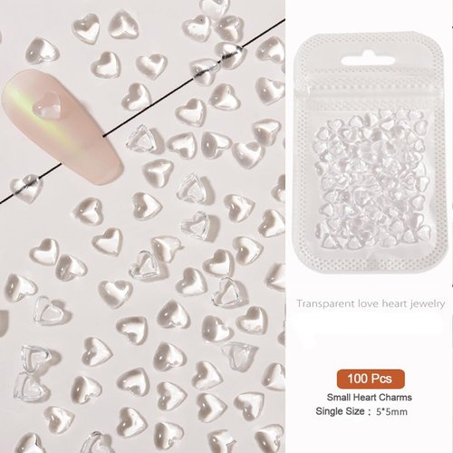 200 Pcs 3D Clear Heart Nail Art Charms Mixed Size Love Hearts Nail Rhinestones Flat Jelly Resin Crystal Nail Jewelry Acrylic Nail Supplies Women DIY Manicure Decoration Accessories