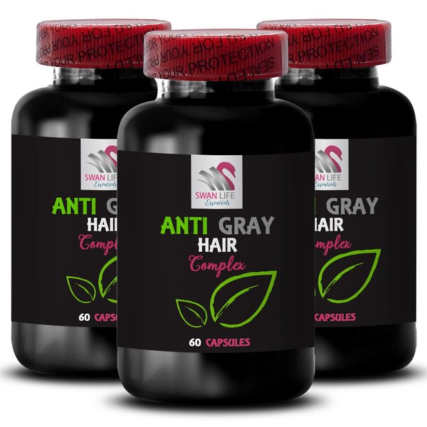 Gray hair solution - ANTI GRAY HAIR COMPLEX - Color brilliance renewal, Anti gray hair, Natural tone, Hair color maintenance, Gray hair control, Vibrant tone, Fresh color, Lustrous color 3Bot 180Caps