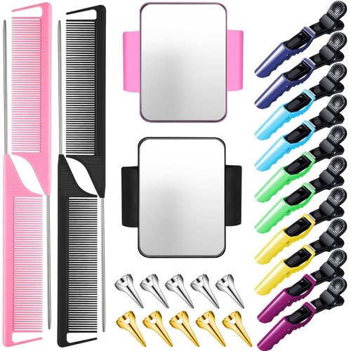 26 Pcs Hair Braiding Kit: Magnetic Wrist Holder, Stainless Steel Pintail Comb, Parting Ring, Plas...