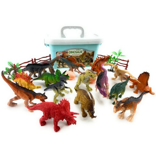 16 Pcs Dinosaur Toy Figures with Accessories and Bucket for Indoor and Outdoor Play T-Rex, Stegosaurus and More, Learning Toys for Kids 3+