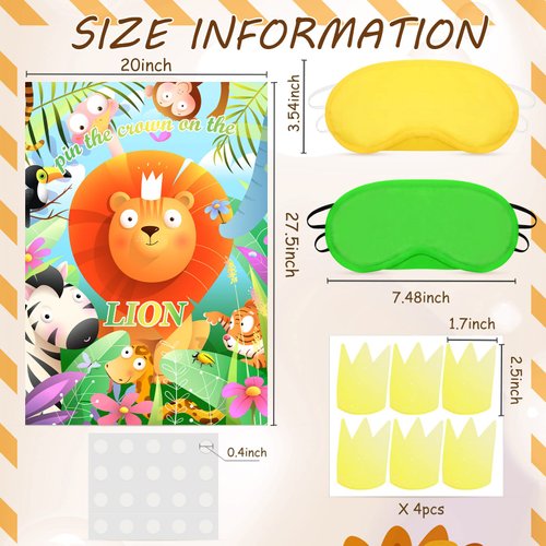 Pin The Crown on The Lion Game Birthday Party Supplies Party Games for Kids Boys Girls for Jungle Theme Birthday Party Favors Decorations Wall Home Room Decorations