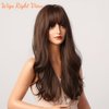 Honygebia Dark Brown Wig with Bangs - Long Wavy Brunette Wigs for Women, Chocolate Brown Synthetic Heat Resistant Hair, Natural Looking Long Brown Wig - Best Wigs for Halloween/Christmas/Party