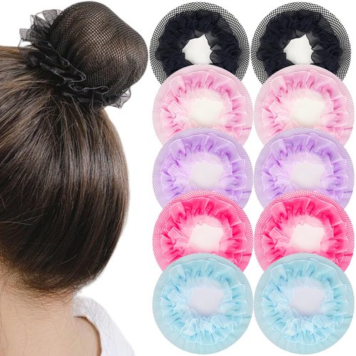 10 PCS Colored Bun Hair Nets, Ballet Hair Bun Cover for Girls Ballet, Invisible Ballet Hair Net s for Bun, Dance Elastic Hairnets Hair Accessories for Women Girls (5 Colors)