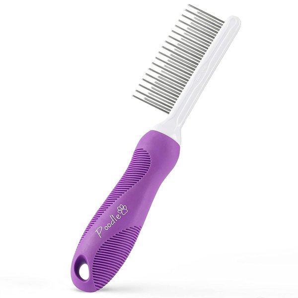 Poodle Pet Dog Combs for Grooming Matting - Metal Comb for Dogs with Long & Short Stainless Steel Teeth - Dematting Comb for Cats to Remove Matted Hair & Knots – Safe, Gentle Dogs & Cat Grooming Comb