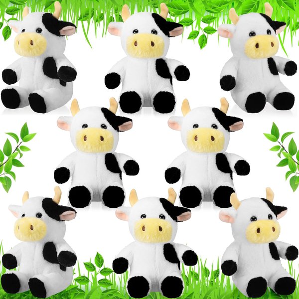 Wettarn 8 Pcs Cow Stuffed Animal 9.4'' Cow Plush Toys Cow Party Decorations for Girls Boys