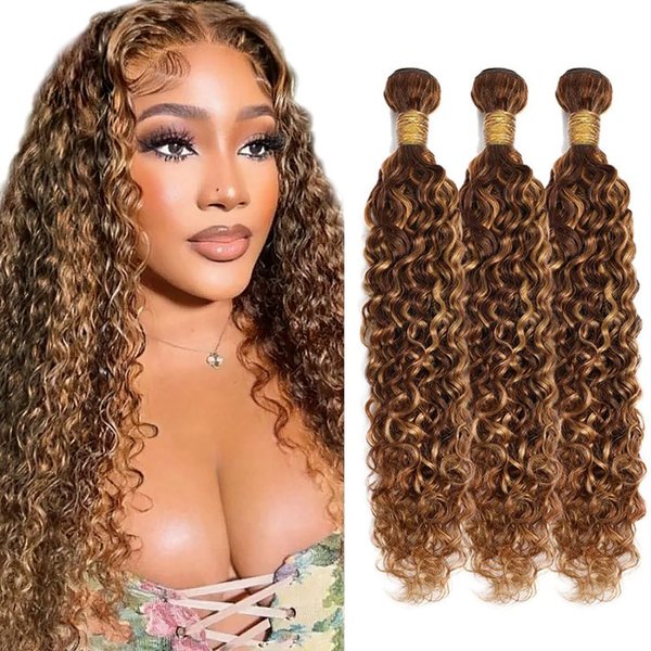 Highlight Water Wave Bundle P4/27 Human Hair Bundles 26 28 30 Inch Honey Blonde Water Wave 3 Bundles Brazilian Virgin Ombre Brown Water Wave Bundles Human Hair Extensions