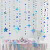 Iridescent Party Decorations Star Circle Dot Paper Garland Banner Bunting Streamer Metallic Hanging Twinkle Star Decoration for Kids Birthday Baby Shower Wedding Festival Engagement Bling Bling Decor