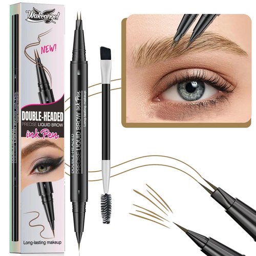 Light Brown Eyebrow Pen Liquid Eyebrow Pencil 2 in 1 Dual-Ended Eye Brow Pencils for Women Waterproof Natural and Precise Brush Tip Create natural hair like eyebrows that last all day # 01