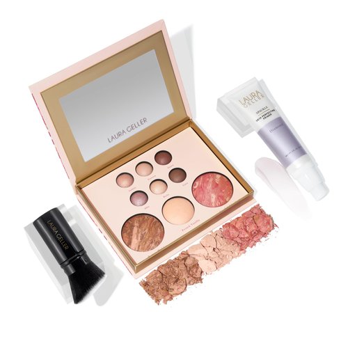 LAURA GELLER NEW YORK The Best of the Best Baked Palette, Tuscan Dreams + Spackle Makeup Primer, Diamond + Retractable Angled Kabuki Brush Set - Holiday 2024
