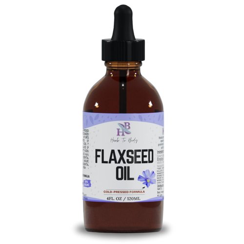 Herb To Body Organic FlaxSeed Oil 4oz - Cold Pressed Formula - Great to Promote Hair Growth - Rich in essential Fatty Acids - Skin Moisturizer