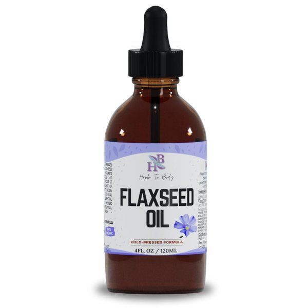 Herb To Body Organic FlaxSeed Oil 4oz - Cold Pressed Formula - Great to Promote Hair Growth - Rich in essential Fatty Acids - Skin Moisturizer