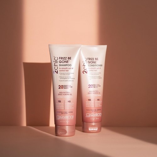 GIOVANNI 2chic Frizz Be Gone Shampoo - Anti Frizz Natural Hair Smoothing Formula with Shea Butter & Sweet Almond Oil, Macadamia, Coconut, Sulfate & Paraben Free, Color Safe - 8.5 oz