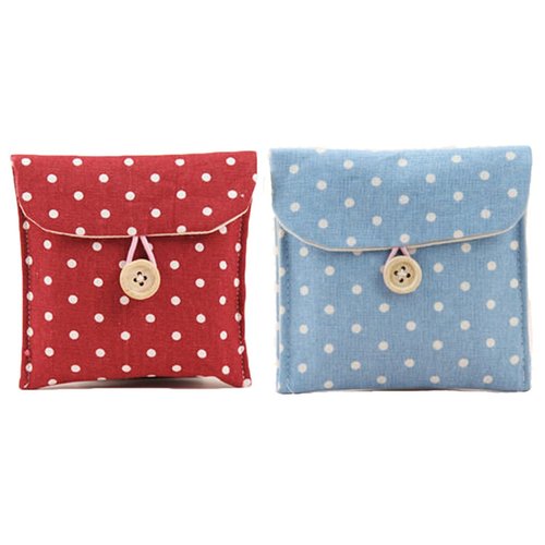 GBSTORE 2 Pcs 1 Red and 1 Blue Sanitary Napkins Bag Menstrual Cup Pouch Nursing Pad Holder Cute Polka Dot Cotton 4.7x4.7 inch Washable Organizer Storage