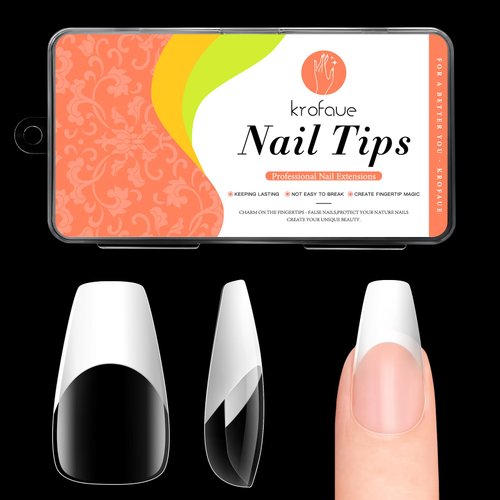 krofaue French Tip Nails - 120PCS Full Cover Coffin Nails Tips Acrylic Fake Nails 10 Sizes Ballerina Nail Tips White French Tip Press on Nails for Nails Extension Art Home and DIY Nail Salon with Box