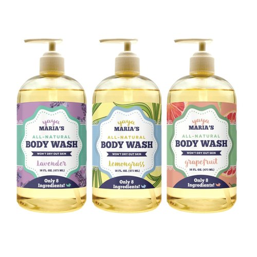 Yaya Maria's Natural Body Wash, Only 6 Ingredients, 100% Nontoxic, Keeps Skin Soft, Cruelty-Free (Variety Pack)