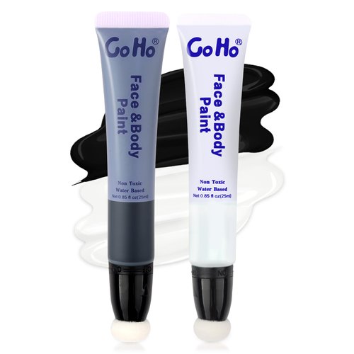 Go Ho Black and White Face Body Paint Stick,Water Based Cream Washable White and Black Face Paint Wand with Cushion Applicator,Halloween Cosplay Costume SFX Skull Skeleton Makeup