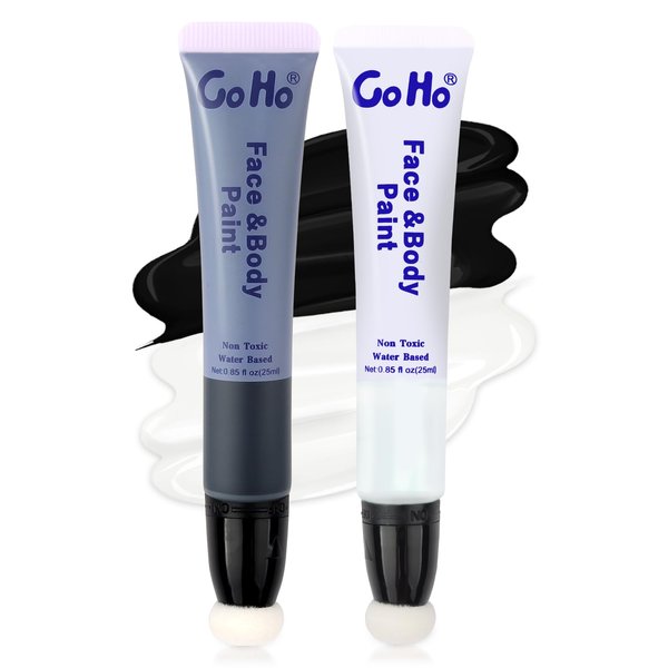 Go Ho Black and White Face Body Paint Stick,Water Based Cream Washable White and Black Face Paint Wand with Cushion Applicator,Halloween Cosplay Costume SFX Skull Skeleton Makeup