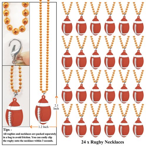 KeeStar 24 Pack Rugby Necklace Party Favors for Sports Themed Baby Shower, Birthday Party Goodie Bag Fillers, School Carnival Rewards, Photography Props, Home Decorations, Classroom Prize