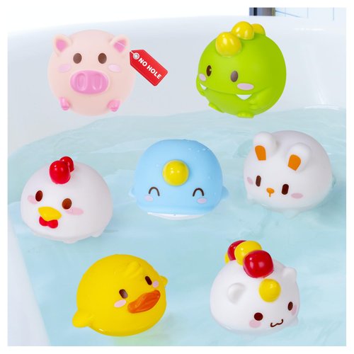 Mold Free Bath Toys - 7 Pack Animal Bath Balls,Soft No Hole Water & Pool Toys for Toddlers Ages 3-8,Kids & Baby Bathtub Toys Set, for Boys & Girls