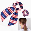 4th of July of Hair Accessories Set - 3Pcs American Flags Bandana Headband Red Blue White Hair Scarf Tie Patriotic Satin Scrunchies Hair Ties, Independence Day Costume Decorations for Women Girls