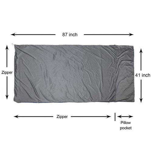 Browint Sleeping Bag Liner with All Around Two-Way Zipper, Travel Sheet with Pillow Pocket, 87"x41" Extra Wide Travel Sleep Sheet for Hotel, Lightweight, Super Soft Silky Fiber Camping Sheet, Multifun