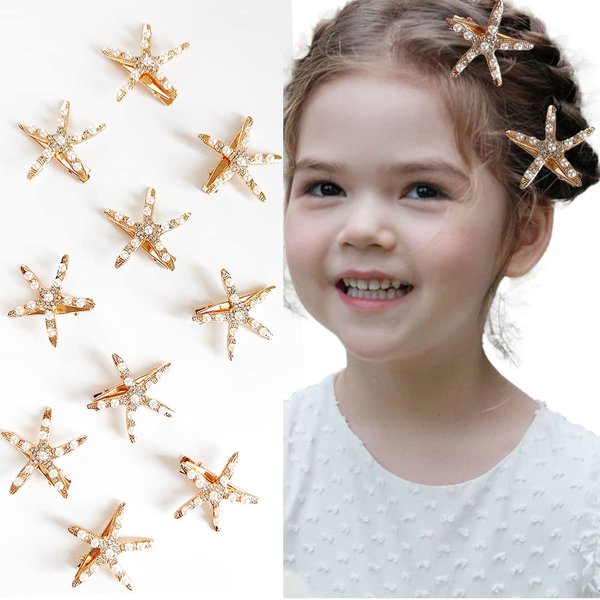 Starfish Hair Clip Bridal Flower Girl Accessories for Wedding (Gold-10PCS)