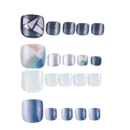 SIUSIO 96Pcs Fake Toe Nails Press on Colorful Square Acrylic Full Cover UV Top Coat for Toenail Salons and DIY Covered Gel Short False Nails Foot Art Tips Sets for Women and Girls(Sea & Sky)