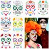 Day of The Dead Tattoos Halloween Temporary Face Tattoos Skeleton Floral Full Skull Face Mask Stickers Party Supplies