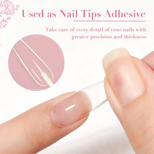 AZUREBEAUTY 3 Pcs Gel Nail Glue Sets Clear Nail Glue for Press Ons with Brush Saver Base Gel X Nail Glue Rhinestone Glue on Nails Fake Nails with Glue Long Lasting Home DIY Women