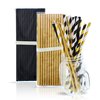 Party On Tap Black and Gold Straws - Great for Gold Party Decorations, Graduation, Bachelorette, Wedding, New Years Eve Parties - 125 Biodegradable Disposable Paper Straw Pack