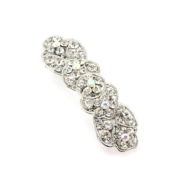 Women's Rhinestone Metal Hair Barrette Clip Hair Pin Antique Silver IMB2136, Clear