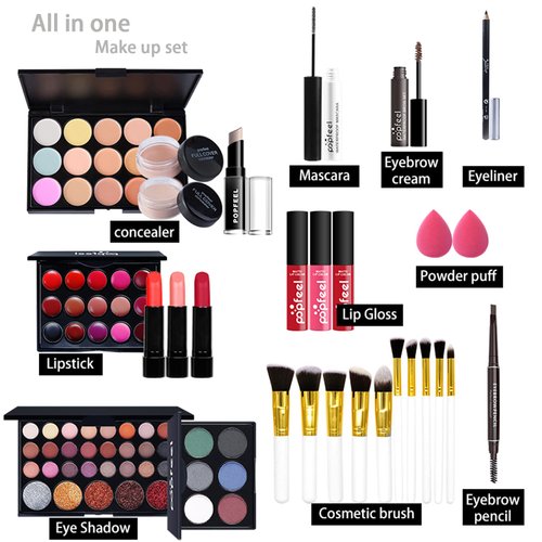 MolPafe All-in-one Makeup Set for Beginners or Pros, Cosmetic-Gift for Women -Include Makeup Brush Set, Eyeshadow Palette, Powder puffs, Eyebrow Pencil, Mascara, Concealer, Lip Gloss Set -03B