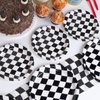 DECORLIFE 96Pcs Checkered Flag Party Supplies, Black and White Checkered Plates and Napkins Sets Serve 24, Race Car Birthday Party Decorations for Boys Birthday