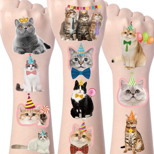 Gameza Cat Temporary Tattoos for Kids - 200+ Cat Birthday Party Decorations Favors Cute Cat Fake Tattoo Stickers Kitties Birthday Party Supplies Gifts for Children Kids Class School Gifts Rewards