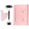 Rockcloud Natural Crystal Jade Roller and Gua Sha Scraping Set Massager Tool for Anti Aging Beauty Neck Body Reduce Wrinkles Facial Massager Therapy Black Obisidian and Rose Quartz Crystal Stone