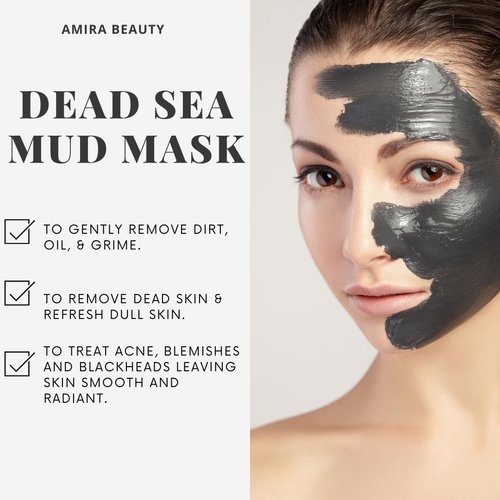 Amira Beauty Dead Sea Mud Mask for Face and Body - Reduces Pores, Acne, Blackheads and Texture - For All Skin Types 11.OZ