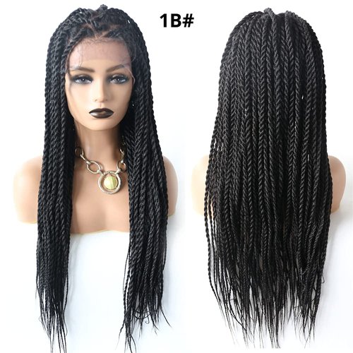 Hand-Lace Braided Swiss Lace Front Box Braided Wigs with Natural Baby Hair for Black Women Long Box Braids With Special Shape Of The Top Premium Fiber Lightweight Japan-made Cornrow Twist Braids Wigs FACE MIRACLE (18'' Inches, #1B Black)