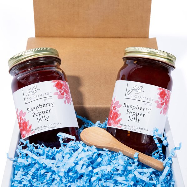 JoeB Gourmet Raspberry Red Pepper Jelly, 2 Pack - 9 Ounces Each Jar, Sweet With a Mild Spicy Pepper Flair, Great Pepper Jelly for Cream Cheese, Small Batch Made in USA