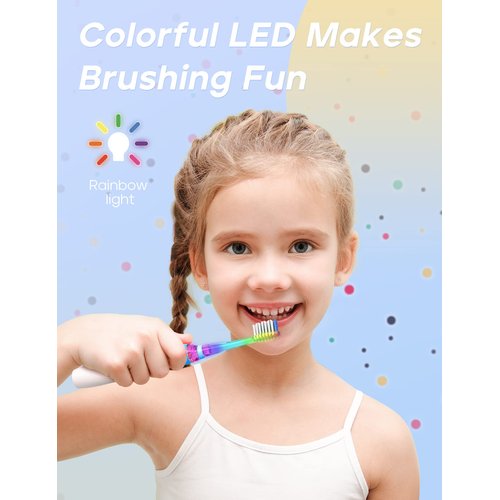 SEAGO Light Up Toothbrush for Kids, Kids Battery Toothbrushes wiith Soft Bristles, Kids Electric Toothbrush with 2mins Smart Timer, IPX7 Waterproof for Kids Age of 3+ Blue