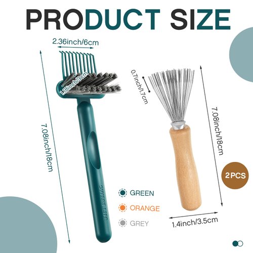 5 Pcs Hair Brush Cleaner Tool - Wooden Handle Comb with Metal Wire, 2-in-1 Mini Brush Rake for Home and Salon Use