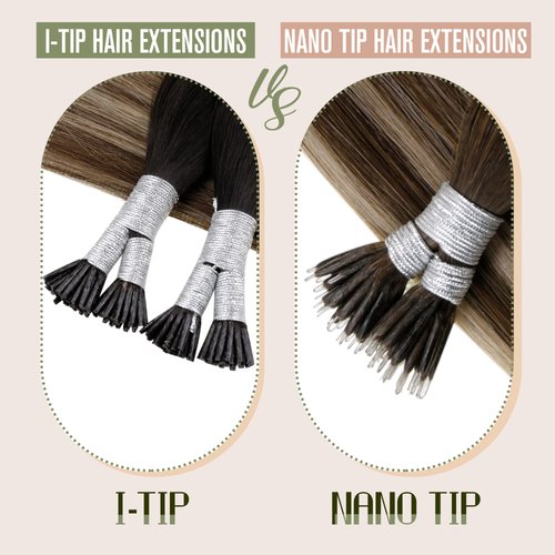 LaaVoo Black Hair Extensons Keratin Tip Human Hair Ombre Brown Natural Human Hair Extensions Itip Extensions Human Hair Cold Fusion 20 Inch 1g/1s 50g/pack