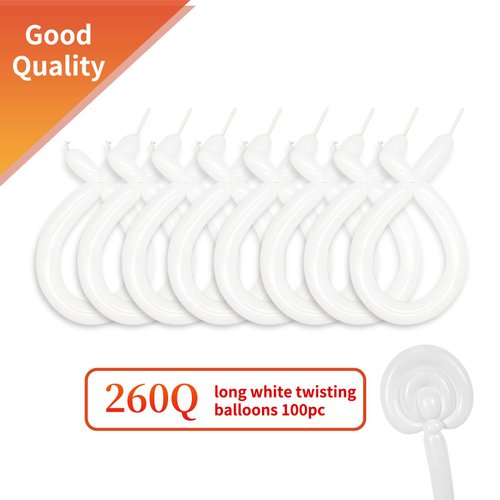 KAWKALSH 260 Balloons Long Balloons for Balloon Animals, Thickening Skinny Latex Twisting Balloons for Tying Balloon Arch Modeling Magic Clown Birthday Wedding Party Decorations 100pcs White