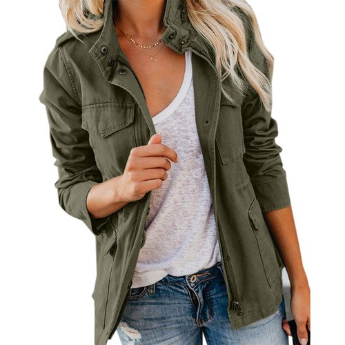 Pepochic Womens Military Jacket Zip Up Snap Buttons Lightweight Utility Anorak Field Safari Coat Outwear…