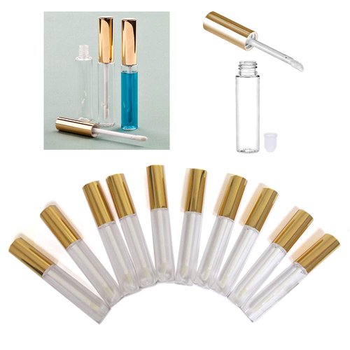 AllTopBargains 30 Plastic PET Lip Gloss Bottles 10ML Balm Container Clear Stopper Gold Lot